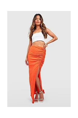 Boohoo Crinkle High Thigh Split Maxi Skirt