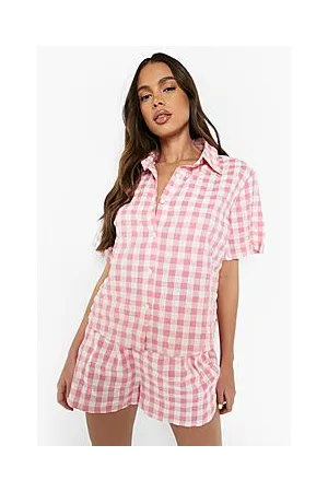 Boohoo Sheer Sucker Check Mix & Match Pj Shirt