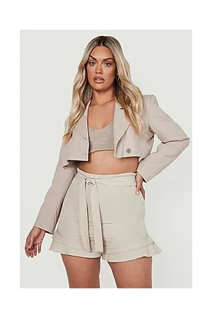 Boohoo Plus Woven Tailored Frill Hem Belted Shorts