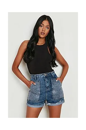 Boohoo Tall Diamante Embellished Denim Mom Shorts