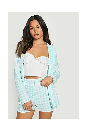 Boohoo Gingham Blazer & Self Fabric Short Suit Set