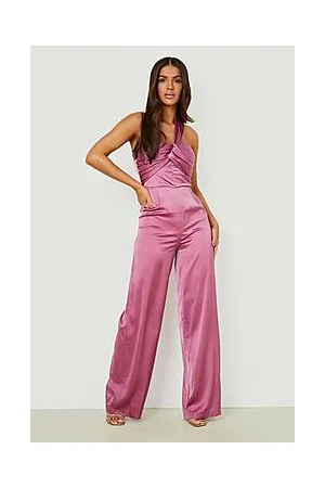 Boohoo Satin Knot One Shoulder Wide Leg Jumpsuit