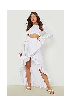 Boohoo Tie Waist Frill Hem Midaxi Wrap Skirt