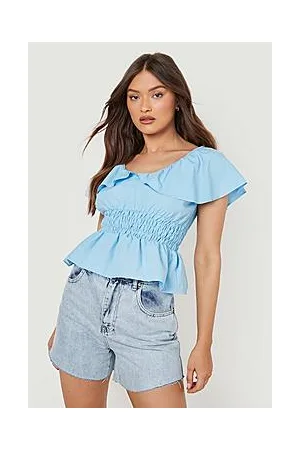 Boohoo Cotton Poplin Puff Sleeve Shirred Top