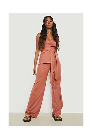 Boohoo Bandeau Tie Waist Wide Leg Trouser Co-ord