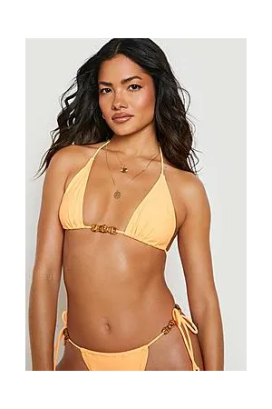Boohoo Wooden Bead Triangle Tie Bikini Top