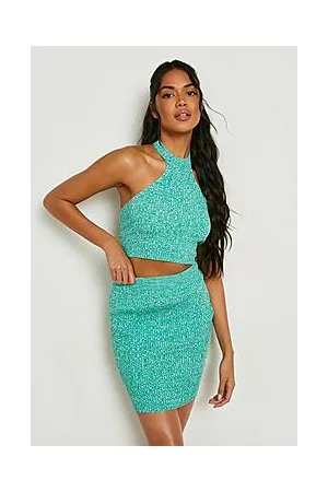 Boohoo Space Dye Halterneck Knitted Mini Co-ord