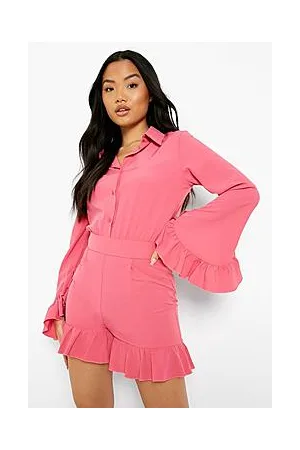 Boohoo Petite Ruffle Hem Flare Sleeve Playsuit