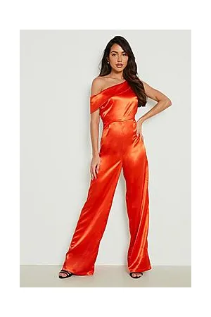 Boohoo Satin Asymmetric Wide Leg Jumpsuit