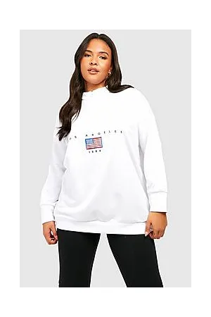 Boohoo Plus Los Angeles Slogan Embroidered Zip Neck Oversized Sweatshirt