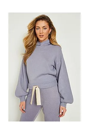 Boohoo Woman Ribbon Crop Knitted Hoodie