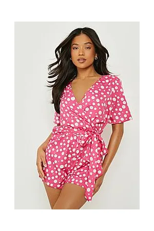 Boohoo Petite Mixed Spot Print Wrap Front Playsuit