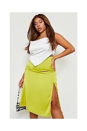 Boohoo Plus Satin Side Split Midi Slip Skirt