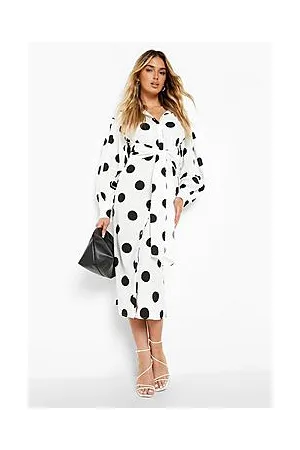 Boohoo Bow Front Shirt Dress Polka Dot Print