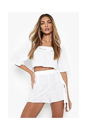 Boohoo Embroidered Bardot Crop & Shorts