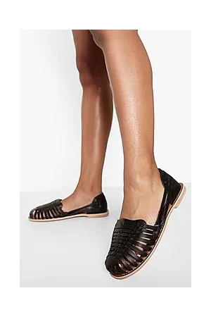 Boohoo Wide Fit Leather Woven Ballet Flats