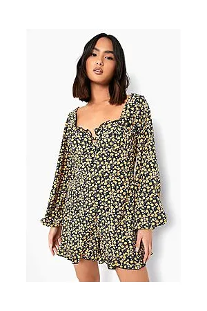 Boohoo Floral Blouson Sleeve Playsuit