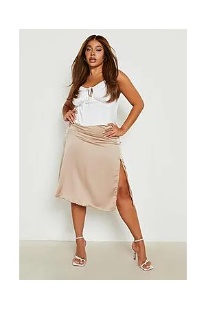 Boohoo Plus Satin Side Split Midi Slip Skirt