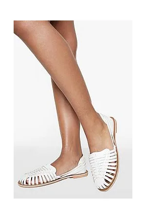 Boohoo Wide Fit Leather Woven Ballet Flats