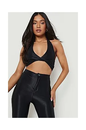 Boohoo Petite Halter Twist Tie Disco Slinky Crop