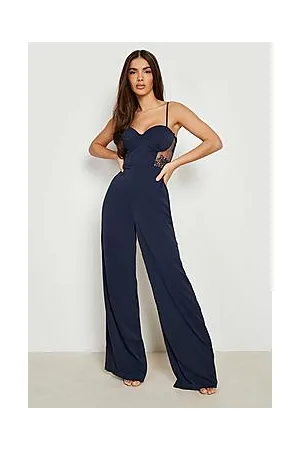 Boohoo Contrast Lace Corset Wide Leg Jumpsuit