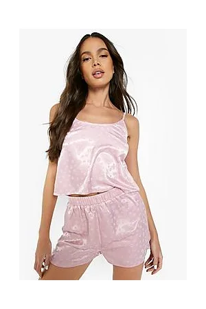 Boohoo Jacquard Leopard Satin Cami And Short Set