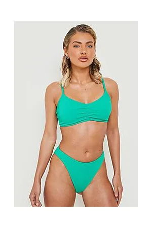 Boohoo Crinkle Ruched Strappy High Waist Bikini Set
