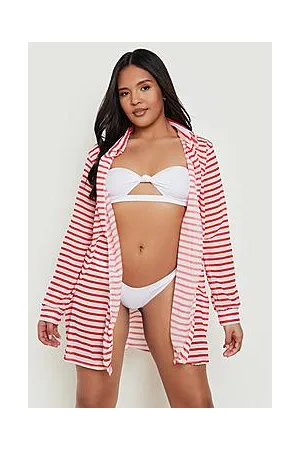 Boohoo Plus Nautical Stripe Chiffon Beach Shirt