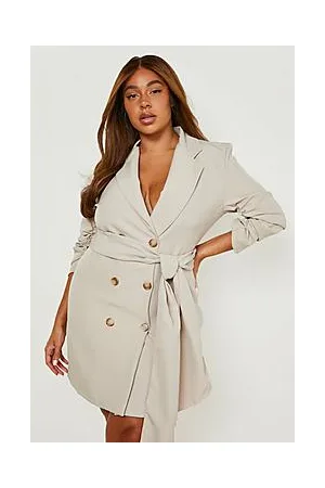 Boohoo Plus Ruched Sleeve Wrap Blazer Dress