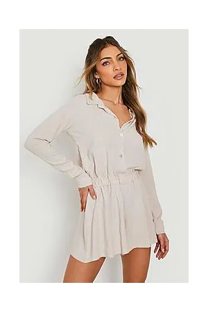 Boohoo Linen Shirt Style Floaty Playsuit