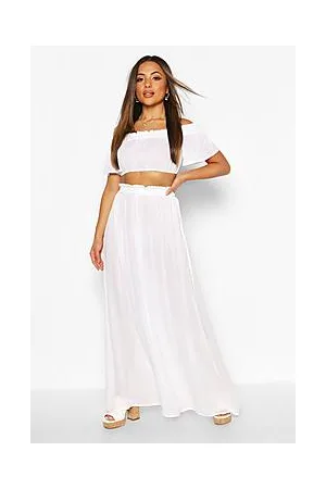 Boohoo Petite Cheesecloth Off Shoulder Top & Maxi Co-Ord