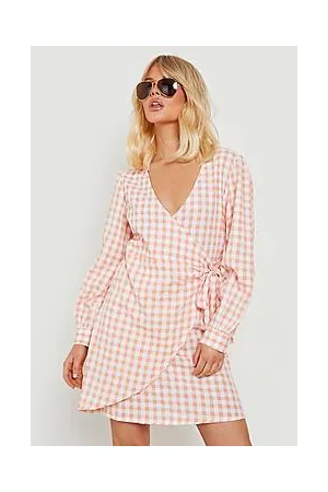 Boohoo Textured Gingham Wrap Dress