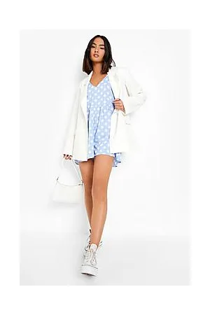 Boohoo Polka Dot Frill Sleeve Smock Playsuit
