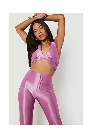 Boohoo Petite Halter Twist Tie Disco Slinky Crop