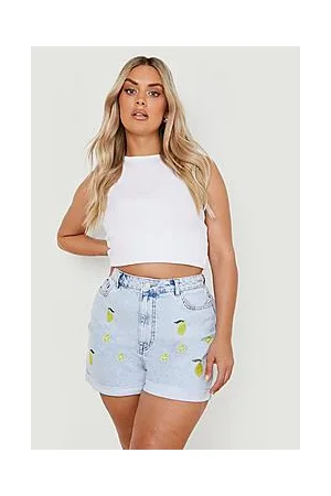 Boohoo Plus Lemon Embroidered Denim Mom Short