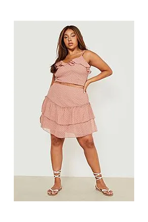 Boohoo Plus Dobby Mesh Longline Crop Top & Skirt Co-Ord