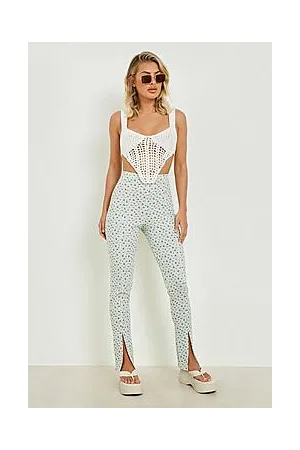 Boohoo Floral Gingham High Waist Split Front Leggings