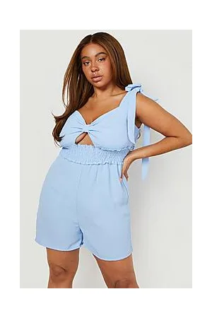 Boohoo Plus Woven Shirred Tie Strappy Playsuit