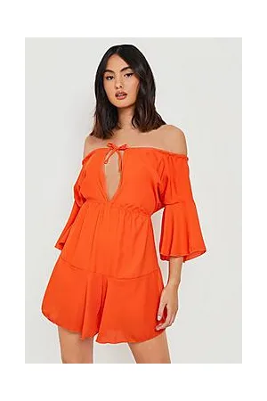 Boohoo Chiffon Bardot Flare Playsuit