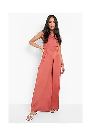 Boohoo Petite Linen Strappy Back Wide Leg Jumpsuit