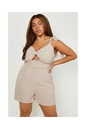 Boohoo Plus Woven Shirred Tie Strappy Playsuit
