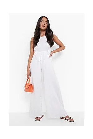 Boohoo Petite Linen Strappy Back Wide Leg Jumpsuit
