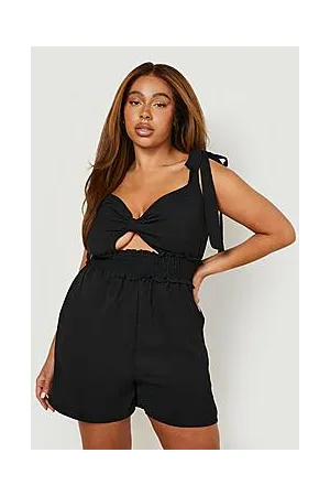 Boohoo Plus Woven Shirred Tie Strappy Playsuit