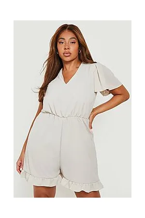 Boohoo Plus Woven Plunge Frill Detail Playsuit