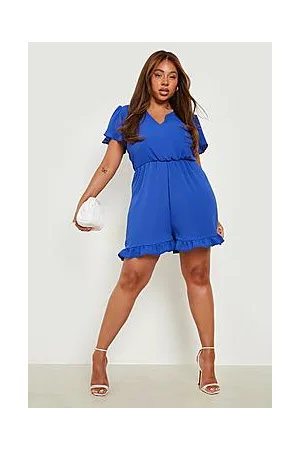 Boohoo Plus Woven Plunge Frill Detail Playsuit