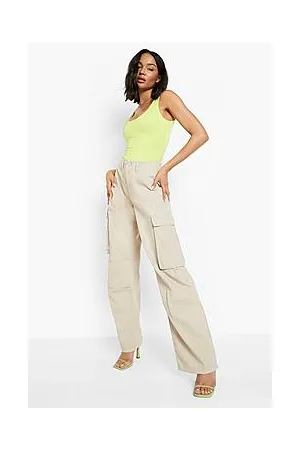 Boohoo High Waisted Baggy Denim Cargo Pants