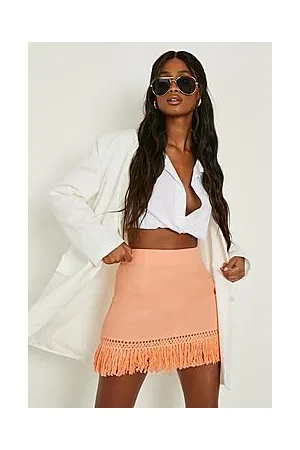 Boohoo Tassel Hem Linen Look Mini Skirt