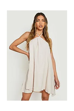 Boohoo Linen Strappy Swing Dress