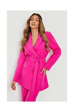 Boohoo Tie Waist Stitch Detail Longline Blazer