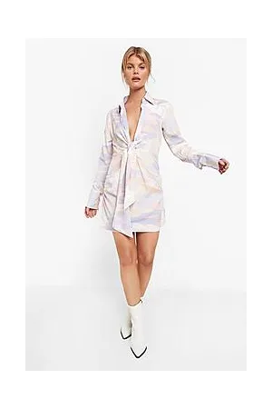 Boohoo Printed Tie Front Shirt Dress